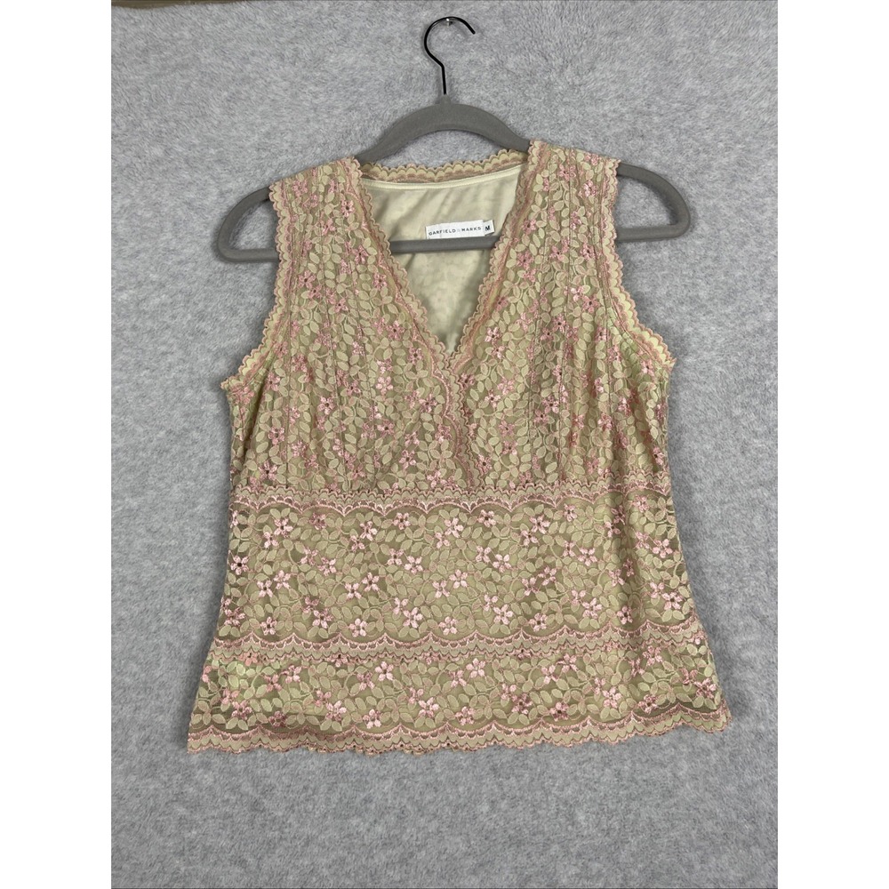 Garfield & Marks Silk Floral Tank Top Womens M Sleeveless V Neck Coquette